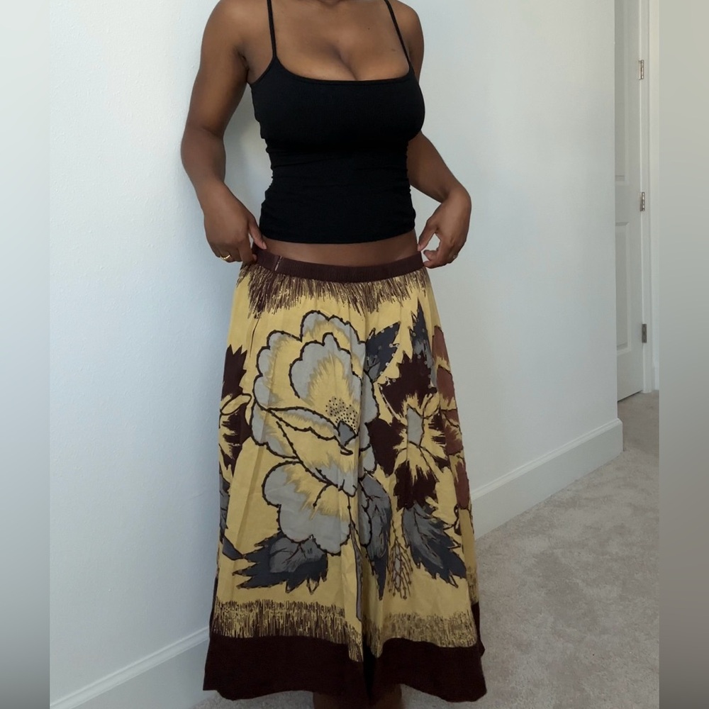 Classic Yellow and Brown Floral Maxi Skirt